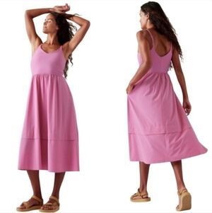 Athleta Elation V-Neck Tiered Midi Dress Women Large Pink  Athleisure